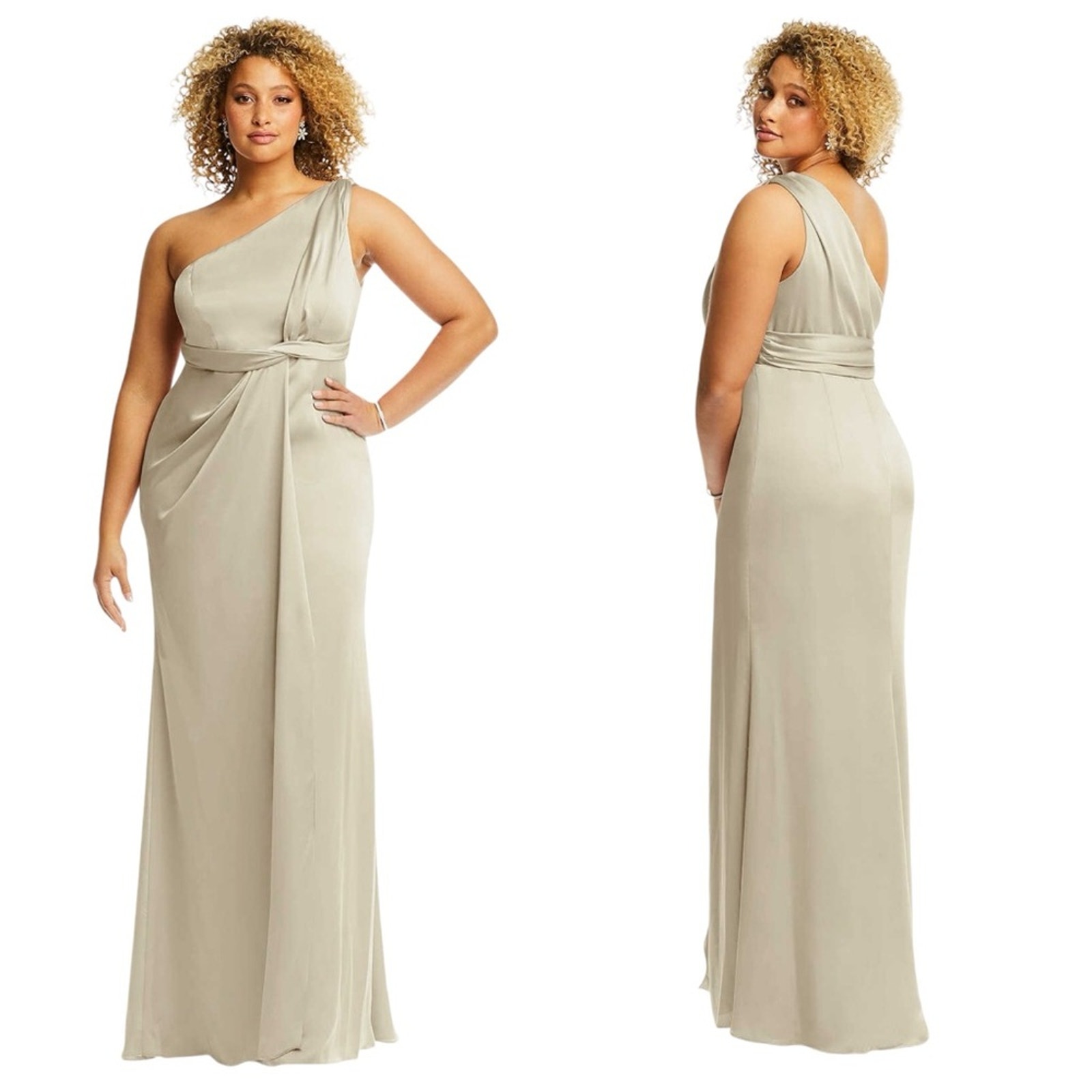 Dessy Collection Draped Twist Empire Waist Gown In Champagne